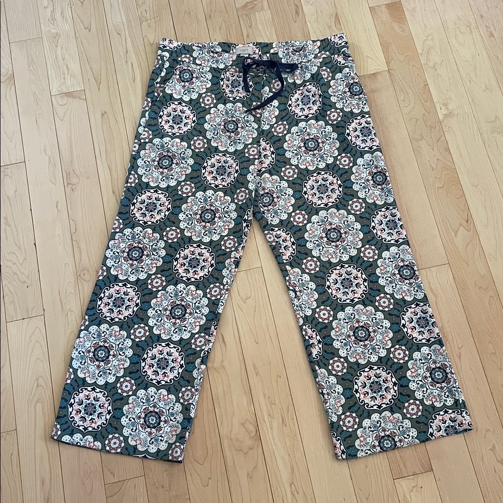 LOFT Wide Leg Pants in Green Floral Medallion Print